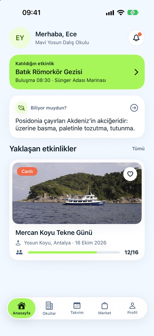 Divesys ana sayfa: katıldığın etkinlik ve yaklaşan geziler